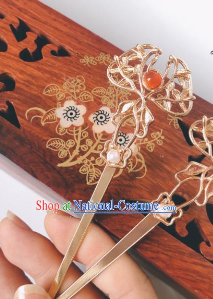 China Tang Dynasty Maple Leaf Hair Stick Traditional Hanfu Hair Accessories Ancient Princess Golden Hairpin