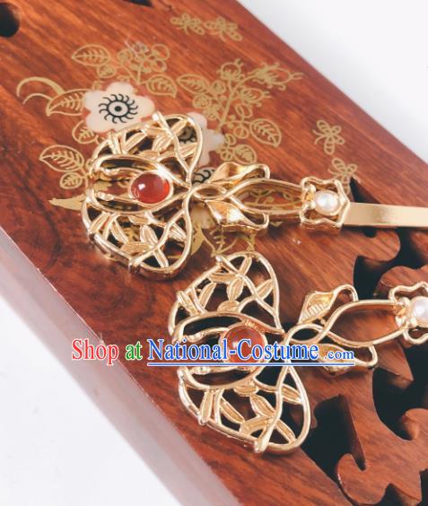 China Tang Dynasty Maple Leaf Hair Stick Traditional Hanfu Hair Accessories Ancient Princess Golden Hairpin