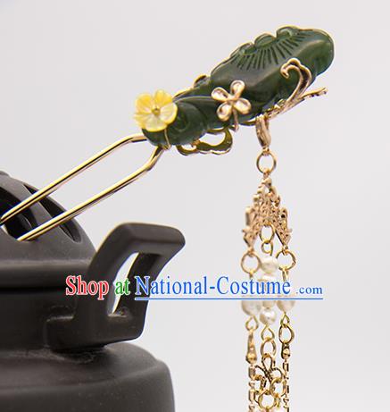 China Ming Dynasty Jade Hairpin Traditional Hanfu Hair Accessories Ancient Princess Tassel Hair Stick