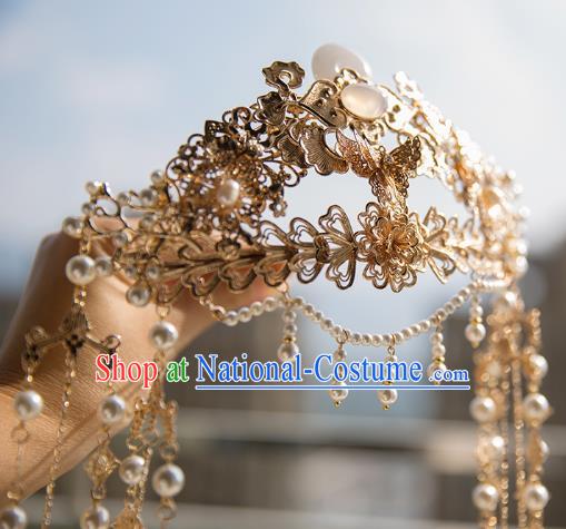 China Tang Dynasty Wedding Golden Hair Crown Traditional Hanfu Hair Accessories Ancient Court Phoenix Coronet Hairpin