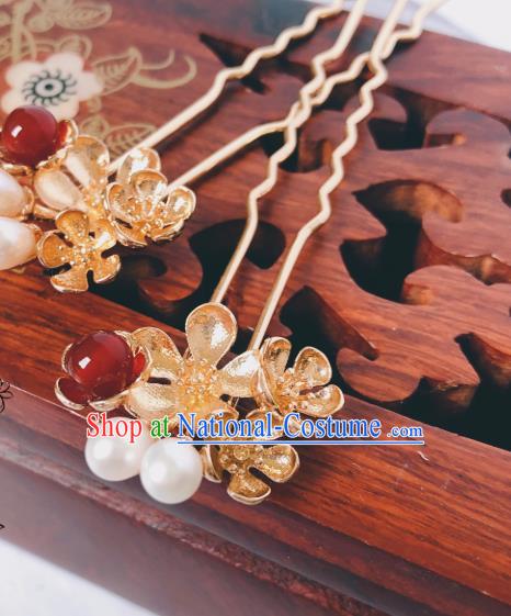 China Ming Dynasty Golden Plum Blossom Hair Stick Traditional Hanfu Hair Accessories Ancient Princess Brass Hairpin