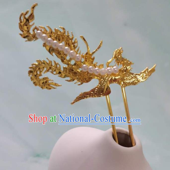 China Ming Dynasty Hair Stick Traditional Hanfu Hair Accessories Ancient Golden Phoenix Hairpins