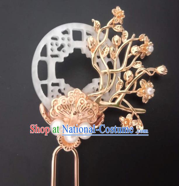 China Tang Dynasty Shell Hair Stick Traditional Hanfu Hair Accessories Ancient Noble Woman Golden Plum Hairpins