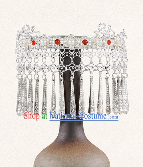 China Tang Dynasty Argent Tassel Hair Crown Traditional Hanfu Hair Accessories Ancient Princess Hairpins