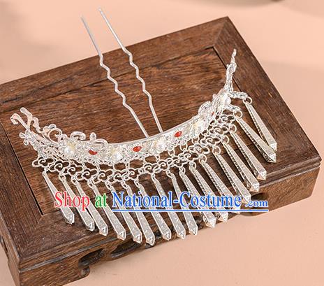 China Tang Dynasty Argent Tassel Hair Crown Traditional Hanfu Hair Accessories Ancient Princess Hairpins