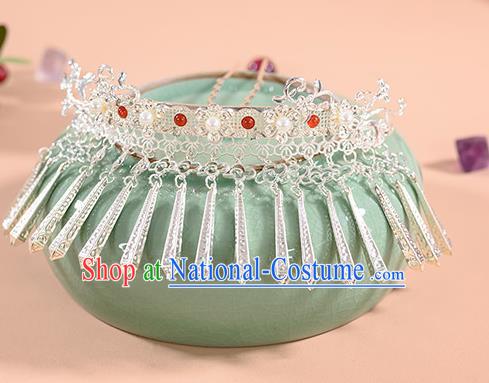 China Tang Dynasty Argent Tassel Hair Crown Traditional Hanfu Hair Accessories Ancient Princess Hairpins