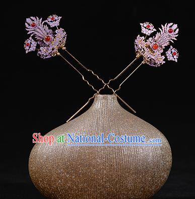 China Traditional Hanfu Hair Accessories Ancient Court Woman Purple Phoenix Hairpins Qing Dynasty Imperial Concubine Hair Stick