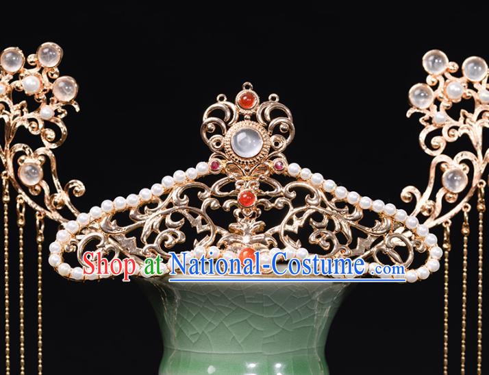 China Ancient Empress Hair Crown Hairpins Traditional Hanfu Hair Accessories Ming Dynasty Imperial Concubine Tassel Step Shake