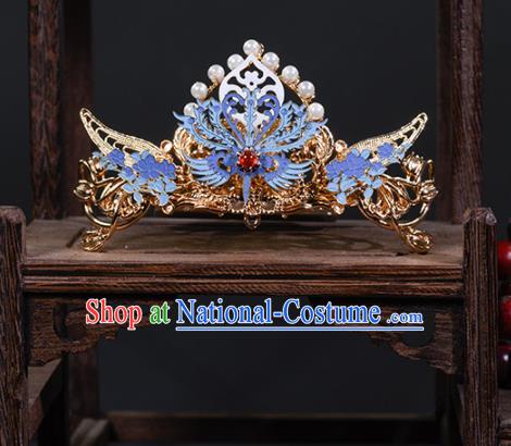 China Ancient Imperial Consort Phoenix Coronet Hairpins Traditional Hanfu Qing Dynasty Court Lady Blueing Hair Accessories