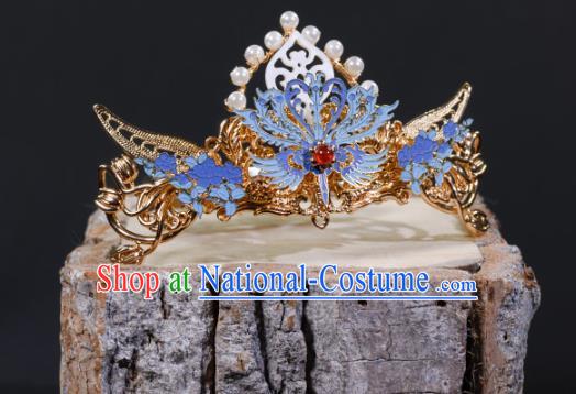 China Ancient Imperial Consort Phoenix Coronet Hairpins Traditional Hanfu Qing Dynasty Court Lady Blueing Hair Accessories