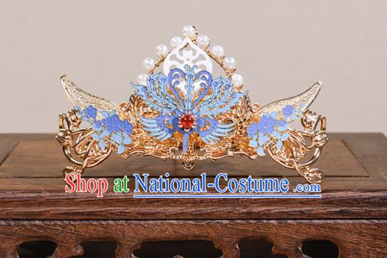 China Ancient Imperial Consort Phoenix Coronet Hairpins Traditional Hanfu Qing Dynasty Court Lady Blueing Hair Accessories