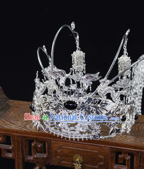 China Ancient Princess Phoenix Coronet Hairpins Traditional Hanfu Tang Dynasty Hair Accessories Argent Crane Hair Crown