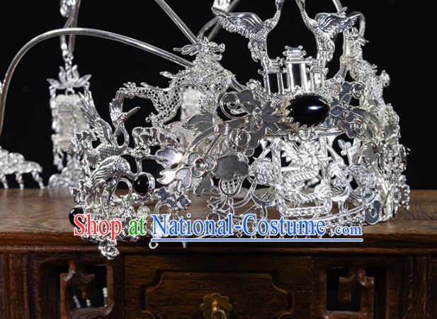 China Ancient Princess Phoenix Coronet Hairpins Traditional Hanfu Tang Dynasty Hair Accessories Argent Crane Hair Crown