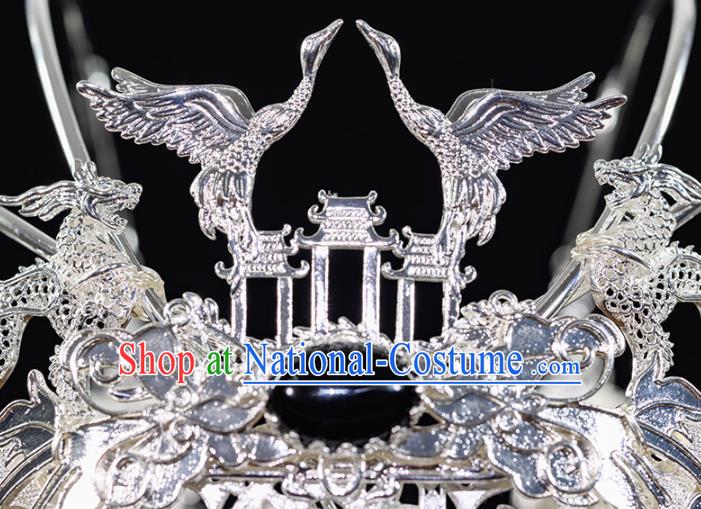 China Ancient Princess Phoenix Coronet Hairpins Traditional Hanfu Tang Dynasty Hair Accessories Argent Crane Hair Crown