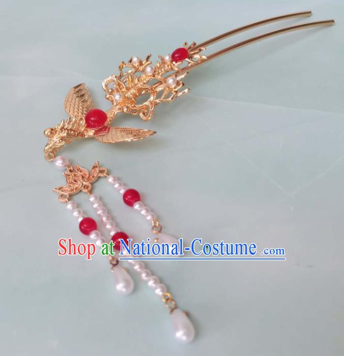 China Ming Dynasty Golden Phoenix Hairpin Ancient Court Woman Hair Crown Traditional Hanfu Hair Accessories Hair Stick