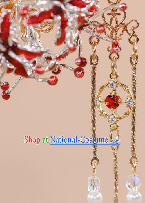 China Ancient Princess Manjusaka Hair Stick Traditional Hanfu Ming Dynasty Hair Accessories Golden Bells Tassel Hairpin