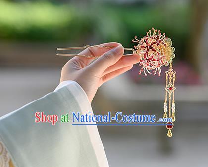 China Ancient Princess Manjusaka Hair Stick Traditional Hanfu Ming Dynasty Hair Accessories Golden Bells Tassel Hairpin