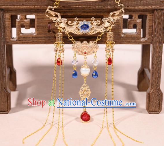 China Traditional Ancient Princess Zircon Necklace Handmade Ming Dynasty Court Golden Jewelry Accessories