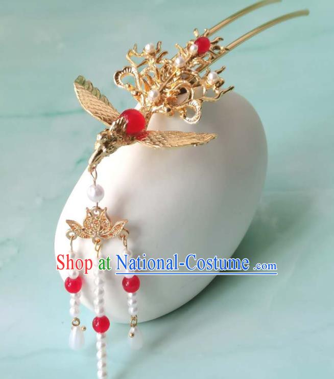 China Ming Dynasty Golden Phoenix Hairpin Ancient Court Woman Hair Crown Traditional Hanfu Hair Accessories Hair Stick