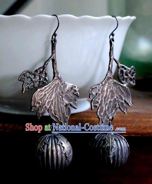 China National Cheongsam Earrings Handmade Silver Carving Pumpkin Ear Accessories Traditional Jewelry Ornaments