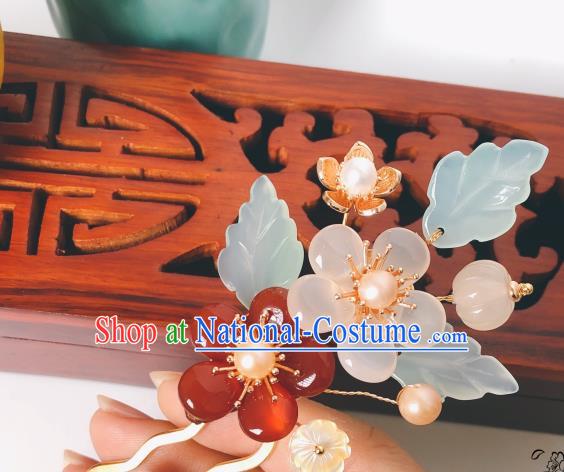 China Hanfu Hair Stick Traditional Ancient Princess Pearls Tassel Hairpin Agate Plum Blossom Hair Accessories