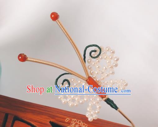 China Hanfu Pearls Butterfly Hair Accessories Traditional Ancient Princess Agate Hairpin Song Dynasty Hair Stick