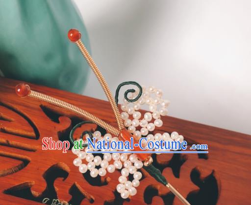 China Hanfu Pearls Butterfly Hair Accessories Traditional Ancient Princess Agate Hairpin Song Dynasty Hair Stick