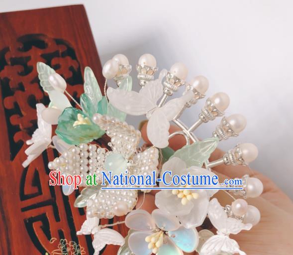 China Song Dynasty Hair Accessories Ancient Princess Pearls Flowers Hairpin Traditional Hanfu Shell Butterfly Hair Stick