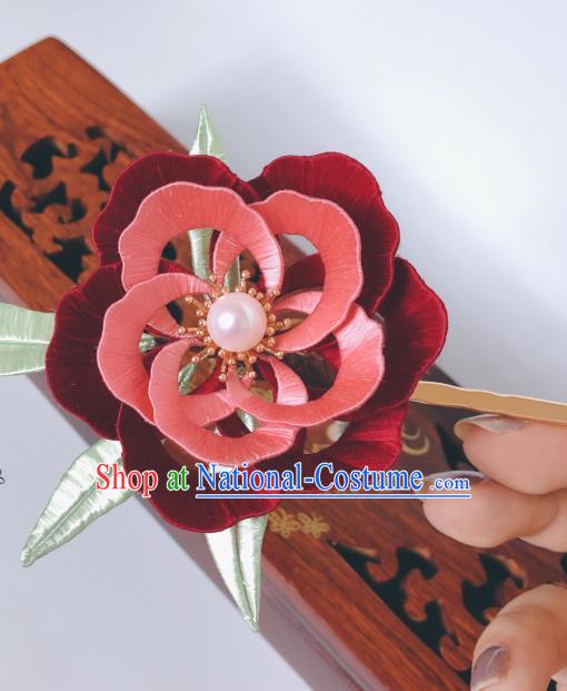 China Ancient Empress Hairpin Traditional Hanfu Hair Stick Song Dynasty Silk Peony Hair Accessories