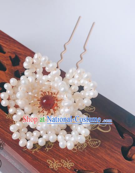 China Song Dynasty Palace Hair Accessories Ancient Empress Hairpin Traditional Hanfu Pearls Peony Hair Stick