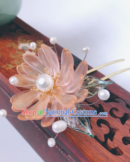 China Qing Dynasty Palace Hair Stick Ancient Court Lady Pink Chrysanthemum Hairpin Traditional Hanfu Hair Accessories