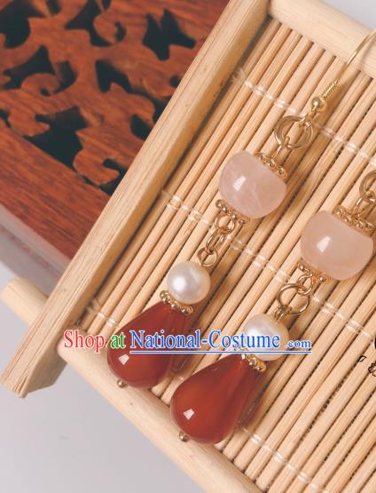 China Cheongsam Agate Earrings Traditional Jewelry Ornaments Handmade Qing Dynasty Court Woman Ear Accessories