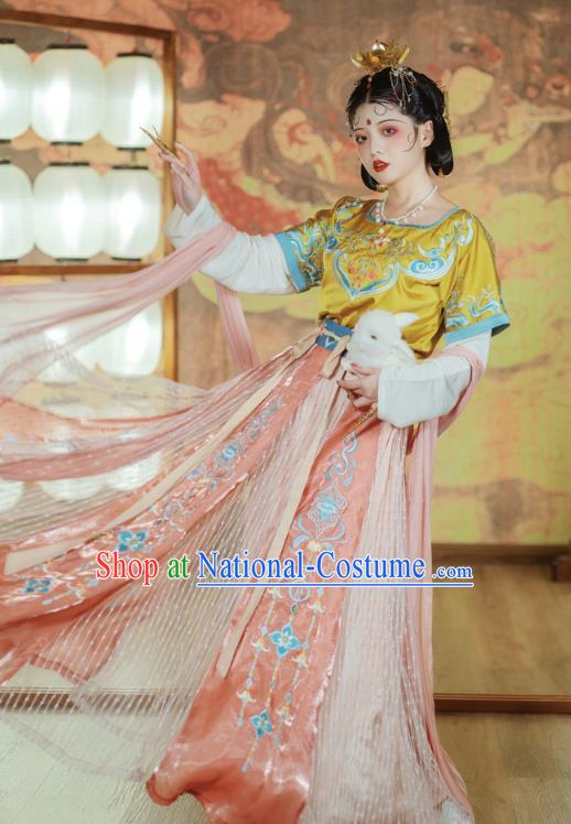 Traditional China Tang Dynasty Court Lady Dance Clothing Ancient Palace Princess Embroidered Hanfu Dress