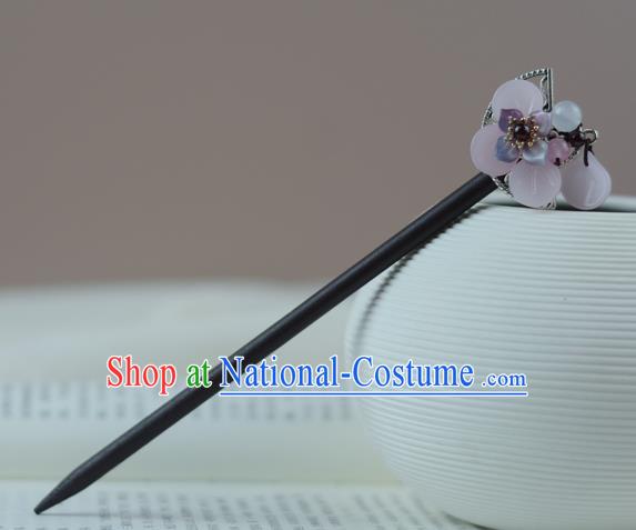 China Traditional Hair Accessories Cheongsam Pink Flower Hairpin Hanfu Wood Hair Stick