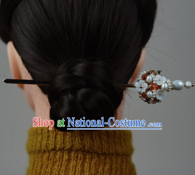 China Classical Cheongsam Pearls Hair Stick Traditional Hair Accessories Ming Dynasty Hairpin