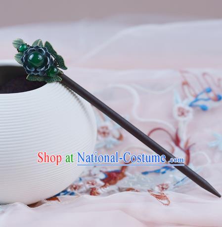 China Classical Cheongsam Green Bead Hairpin Traditional Hair Accessories Wood Hair Stick