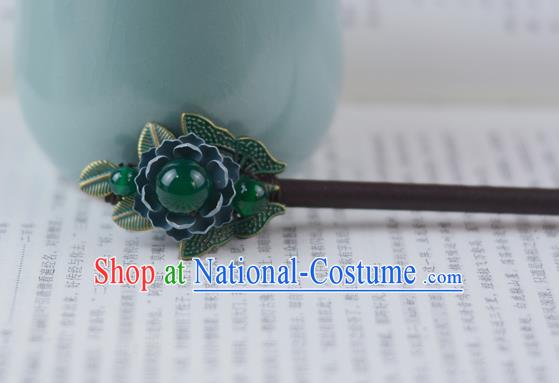 China Classical Cheongsam Green Bead Hairpin Traditional Hair Accessories Wood Hair Stick