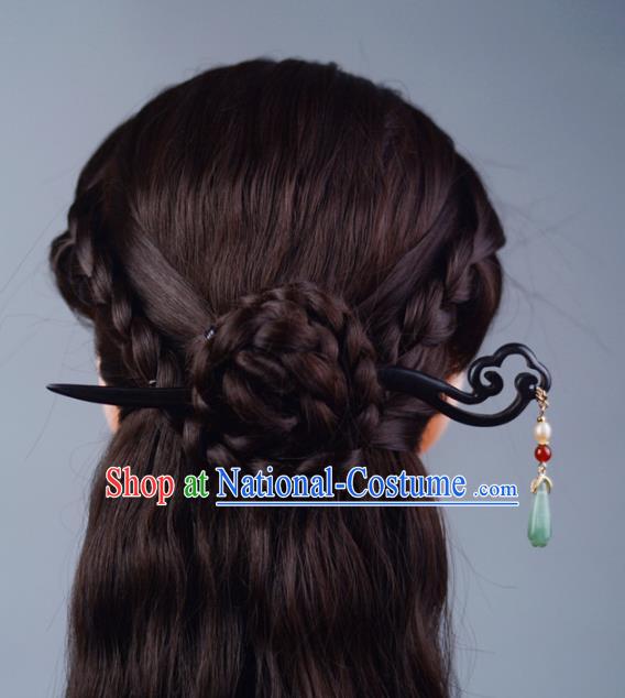 China Handmade Ebony Hairpin Traditional Hair Accessories Classical Cheongsam Jade Mangnolia Hair Stick