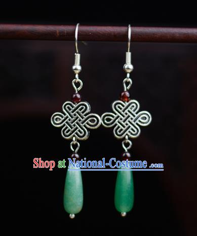 Chinese Classical Silver Earrings Traditional Jewelry Ornaments Handmade Jade Ear Accessories