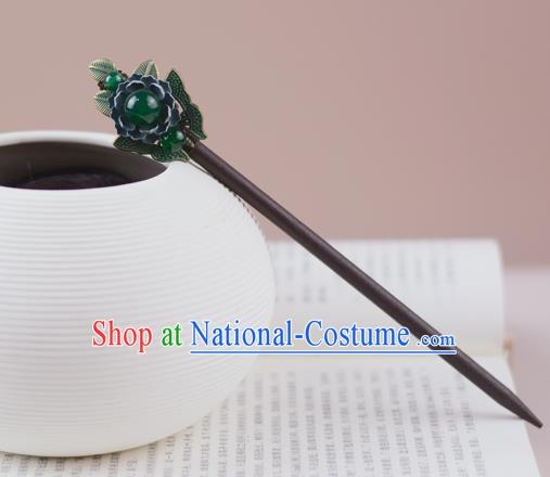 China Classical Cheongsam Green Bead Hairpin Traditional Hair Accessories Wood Hair Stick