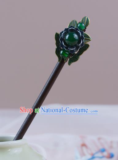 China Classical Cheongsam Green Bead Hairpin Traditional Hair Accessories Wood Hair Stick