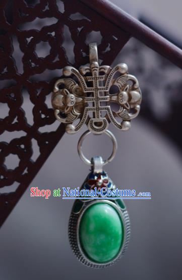 Chinese Traditional Jadeite Collar Accessories Cheongsam Brooch Jewelry Handmade Silver Breastpin Pendant