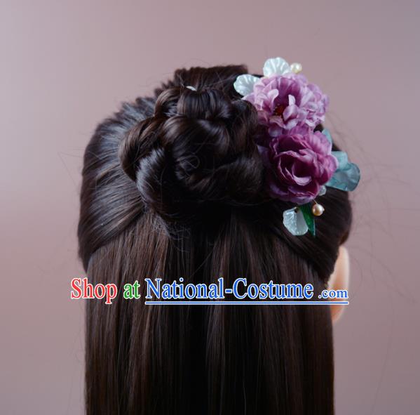 China Classical Cheongsam Lilac Silk Flowers Hair Comb Traditional Hair Accessories Hairpin