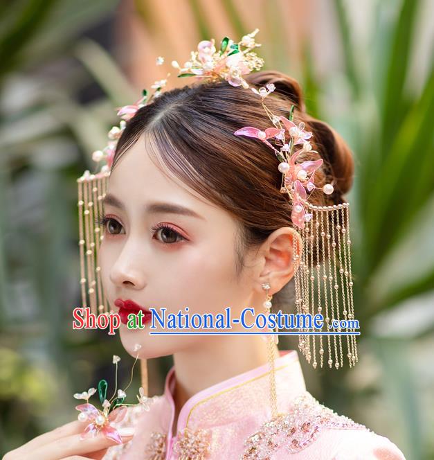 China Handmade Golden Tassel Hair Clasp Bride Hair Crown Traditional Wedding Hair Accessories