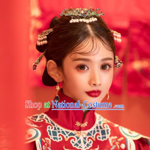 China Traditional Ming Dynasty Wedding Bride Hair Jewelry Handmade Xiuhe Suit Hair Accessories Hair Comb and Hairpins Full Set