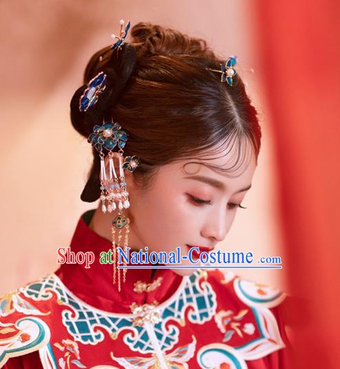 China Traditional Handmade Xiuhe Suit Hair Accessories Hair Comb and Hairpins Ming Dynasty Wedding Bride Hair Jewelry Full Set