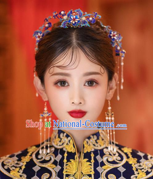 China Traditional Cloisonne Hair Comb and Hairpins Handmade Xiuhe Suit Hair Accessories Ming Dynasty Wedding Bride Hair Jewelry Full Set