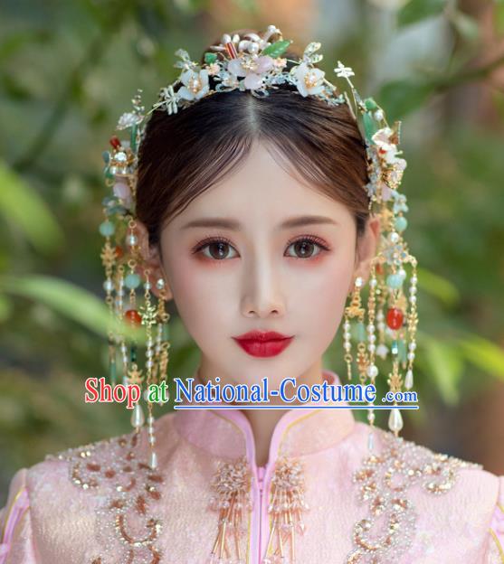 China Bride Tassel Hair Clasp Traditional Handmade Xiuhe Suit Phoenix Coronet Wedding Hair Accessories