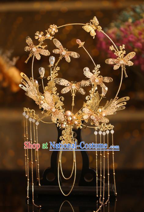 Chinese Traditional Wedding Accessories Handmade Bride Golden Round Fan