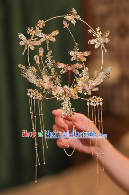 Chinese Traditional Wedding Accessories Handmade Bride Golden Round Fan